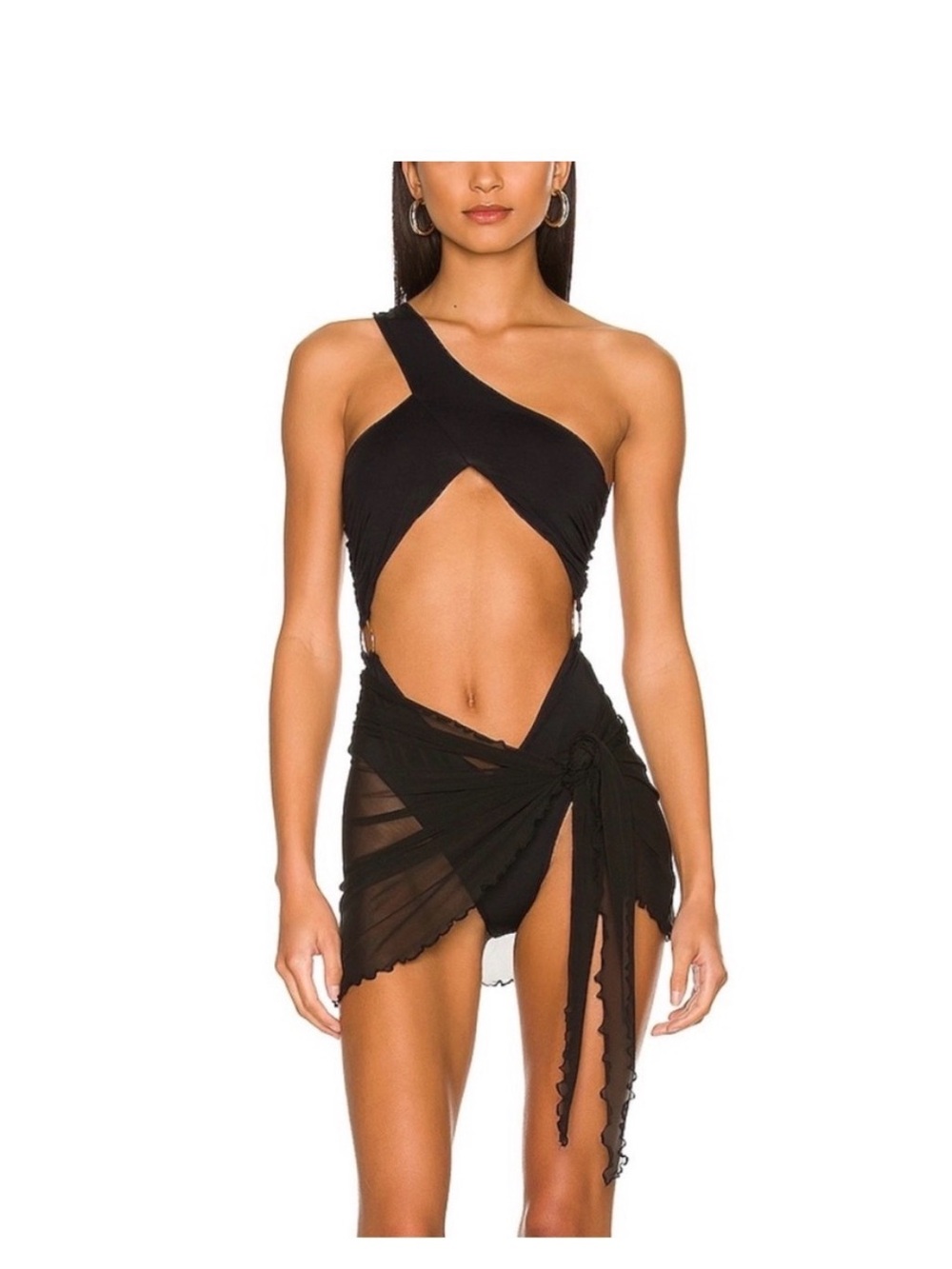 WeWoreWhat Black Sheer Sarong Swim Coverup Size Large